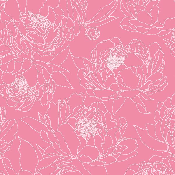 Large Sketched Garden in Peony Pink