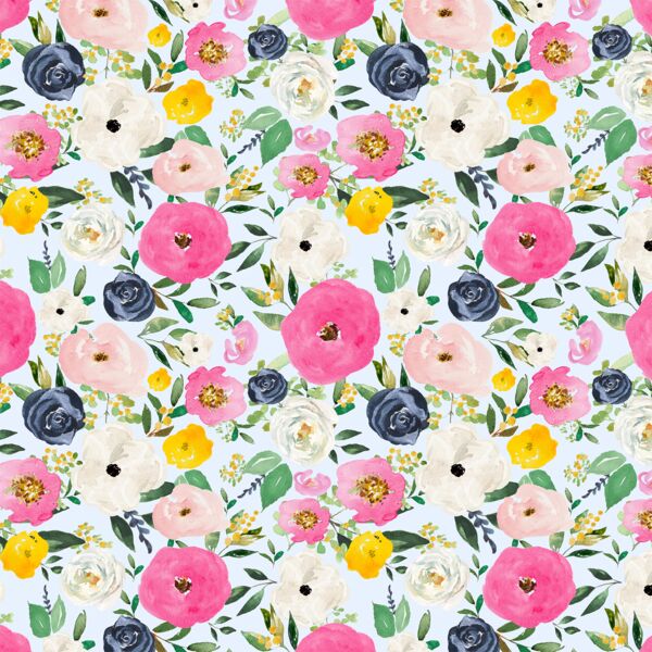 Small Free Falling Florals in Soft Blue