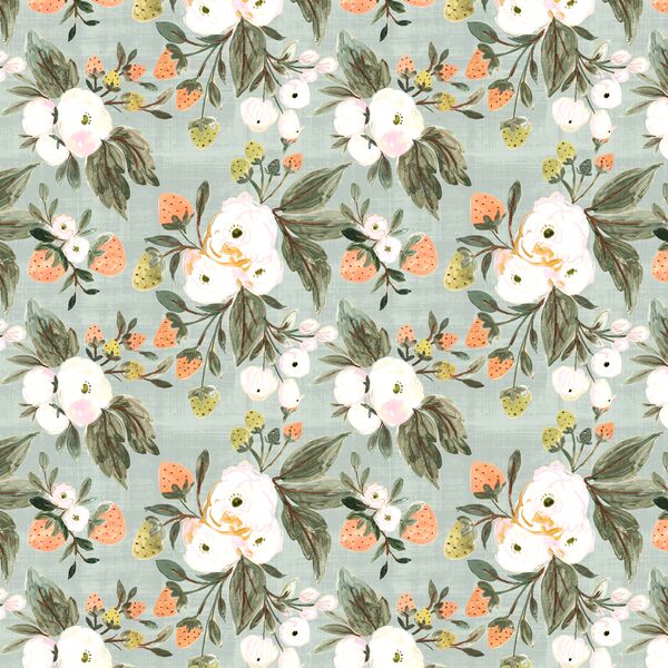 Little Strawberry Floral Clusters in Vintage Sage