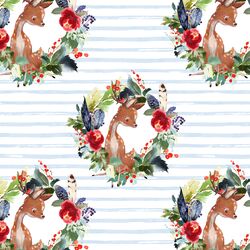 Small Boho Winter Deer in Frost Blue Stripe