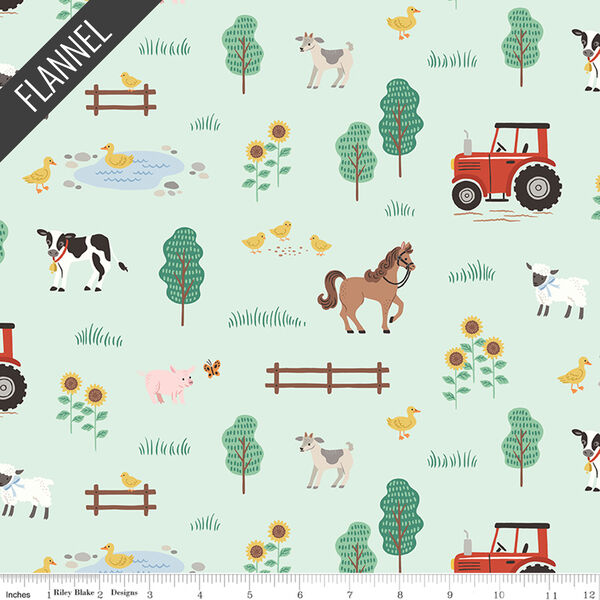 On the Farm Flannel in Mint