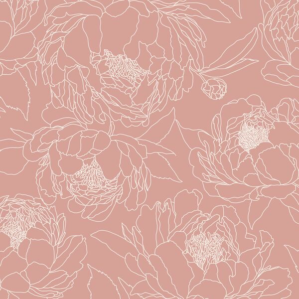 Large Sketched Garden in Vintage Pink