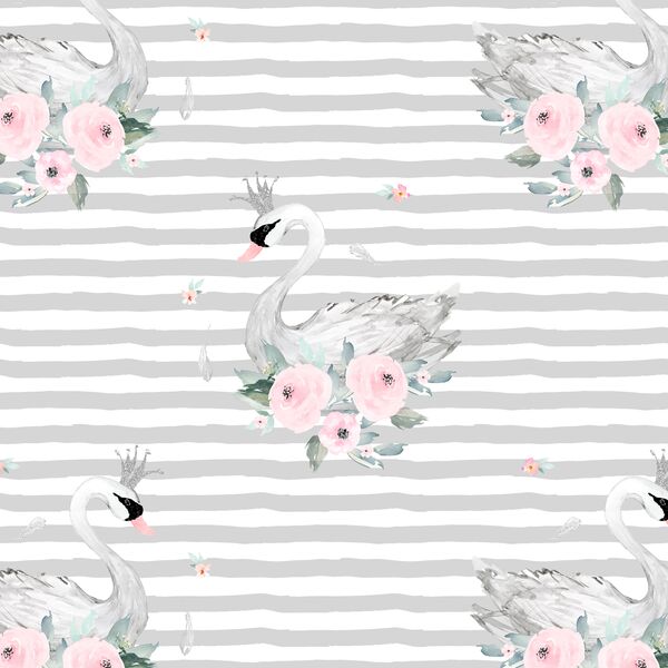 Blush Swans in Silver Stripes