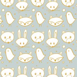 Woodland Creatures in Gold on Dusty Mint