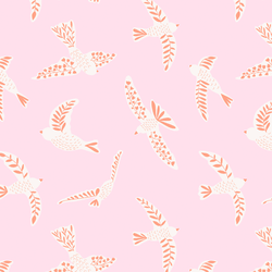 Folk Floral Birds in Blooming Pink
