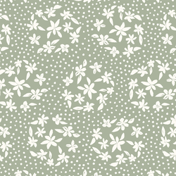 Floral Dot Silhouette in Ivory on Thyme Green