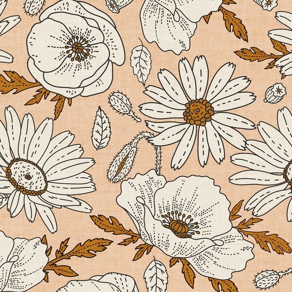 Large Poppies and Daisies in Coral