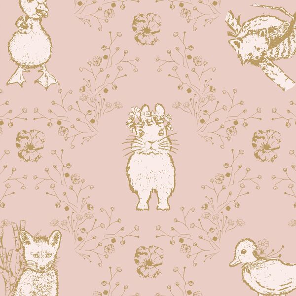 Large Bunny and Friends in Golden on Muted Blush