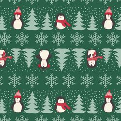 Winter Penguins in Pine Green