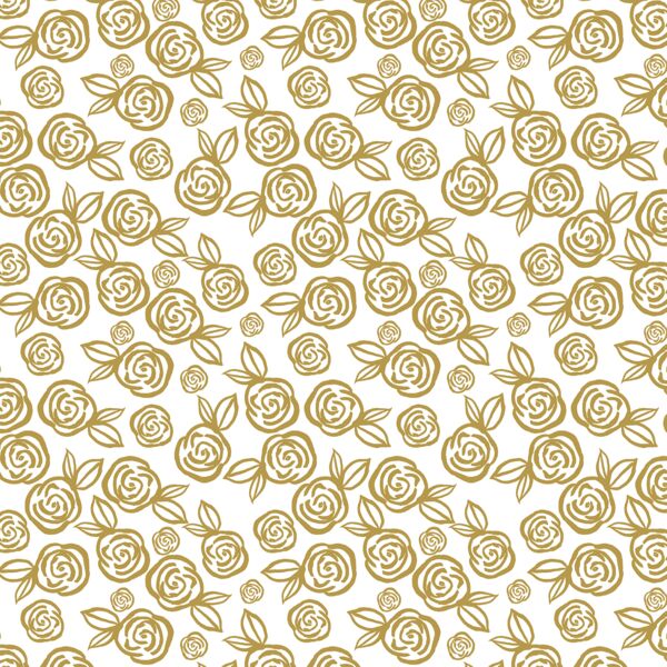 Little Tea Roses in Gold on White
