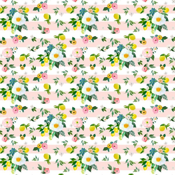 Small Lemon Blossoms in Sunrise Pink Stripes