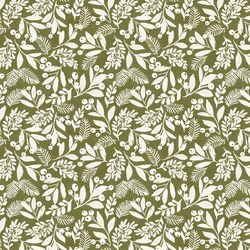 Winter Foliage in Ivory on Olive