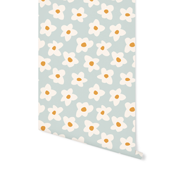 Retro Flowers in Light Dusty Teal