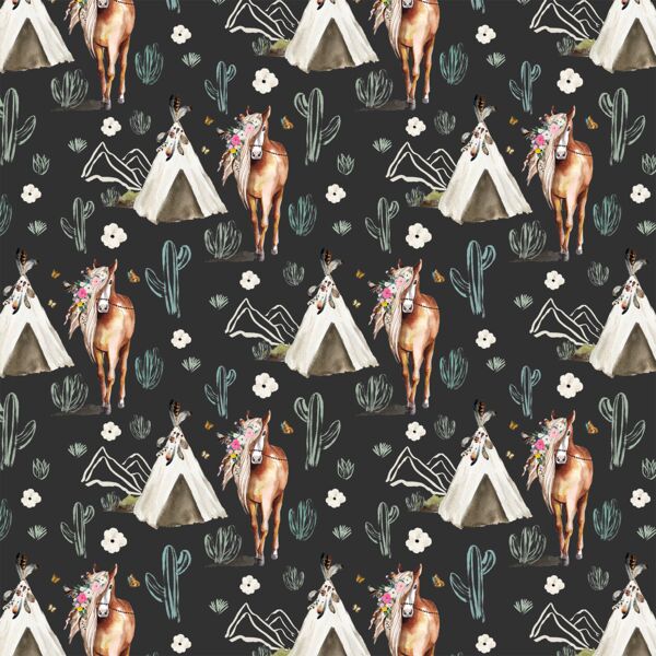 Small Floral Horse in Light Black