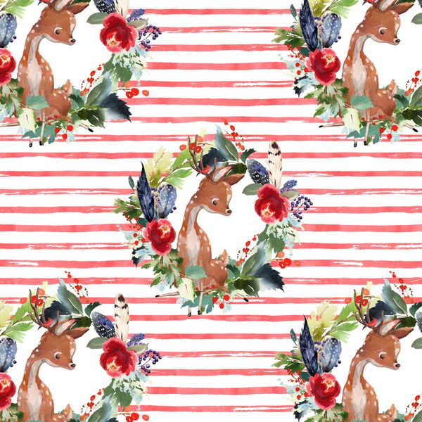 Small Boho Winter Deer in Peppermint Stripe