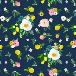 Large Lemon Blossoms in Navy