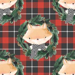 Fox on Tartan Plaid in Classic Red