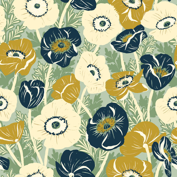 Poppy Field in Mint Green