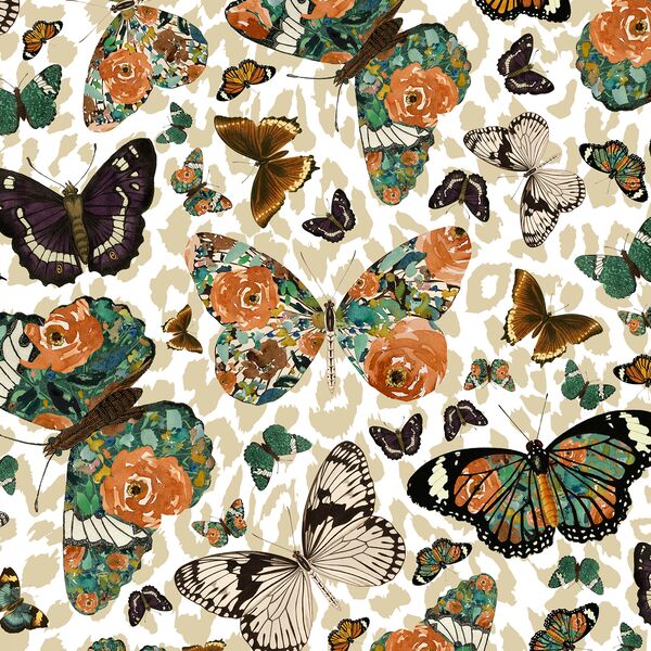 Autumn Butterfly in Soft Taupe on White Leopard
