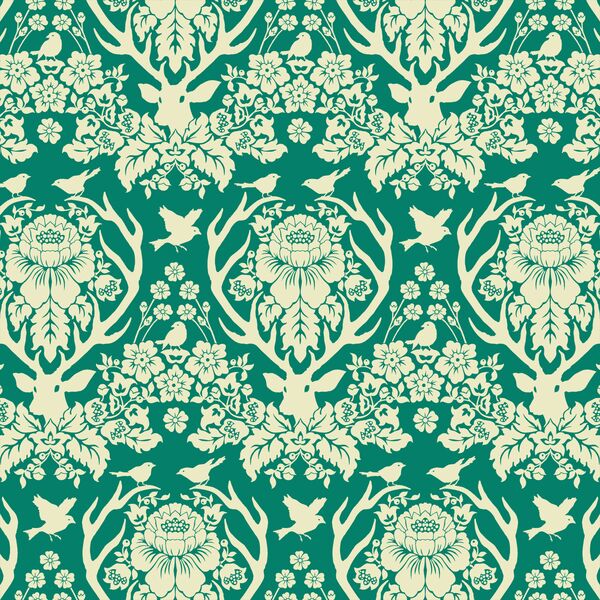 Little Antler Damask in Green Meadow