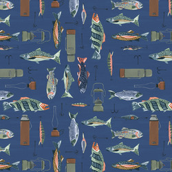 Fish on Grid in Blue