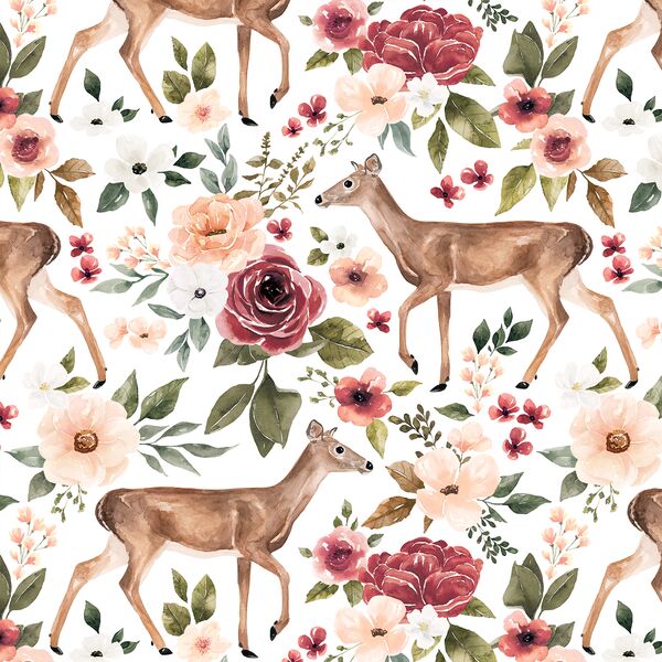 Deer Floral in White