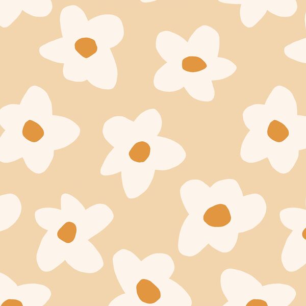 Graphic Retro Flowers in Light Apricot Cream