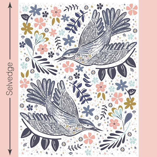 Blackbird Quilt Panel in Peony