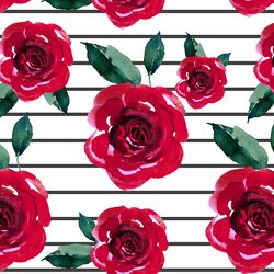 Blooming Roses on Thin Stripes in Onyx