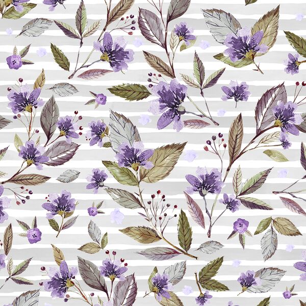Sweet Floral on Stripes in Grey