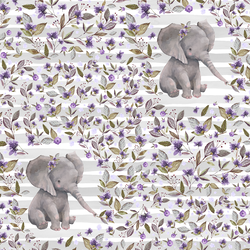 Sweet Floral Elephant on Stripes in Grey