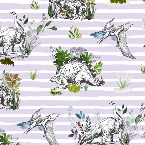 Dinoland in Light Lilac Stripes