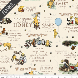 Winnie the Pooh Quotes Flannel in Cream