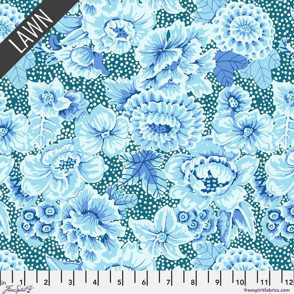 Floral with Dots Lawn in Blue