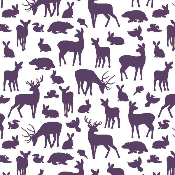 Forest Friends in Aubergine on White