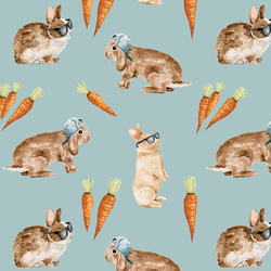 Cool Bunnies and Carrots in Light Blue