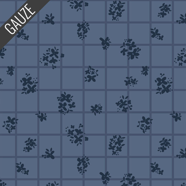Ditsy Check Double Gauze in Blue