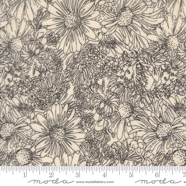 Pen Ink Flowers in Eggshell