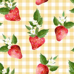 Large Strawberries in Afternoon Sunshine Gingham