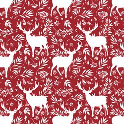 Small Forest Winter Scene in White on Berry Red