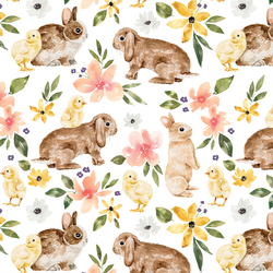 Floral Bunnies and Chicks in White