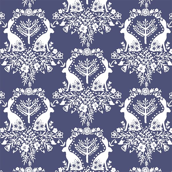 Cottontail Damask in Indigo