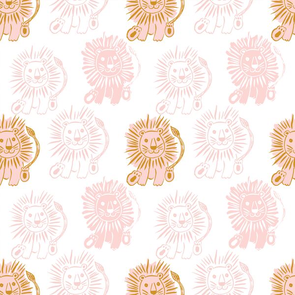 Large Block Print Lions in Powder Pink