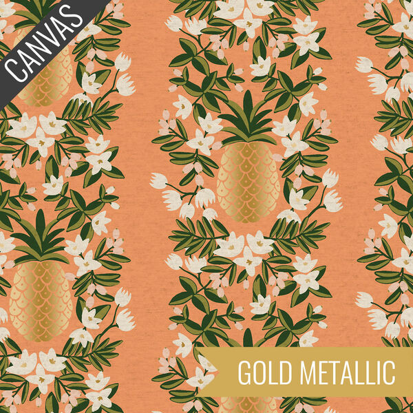Pineapple Stripe Canvas in Peach Metallic Unbleached