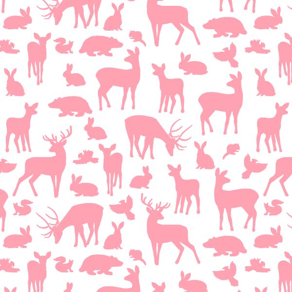 Forest Friends in Rose Pink on White