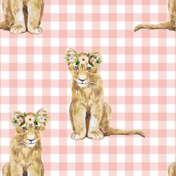 Girl Cub on Gingham Check in Pink Peach