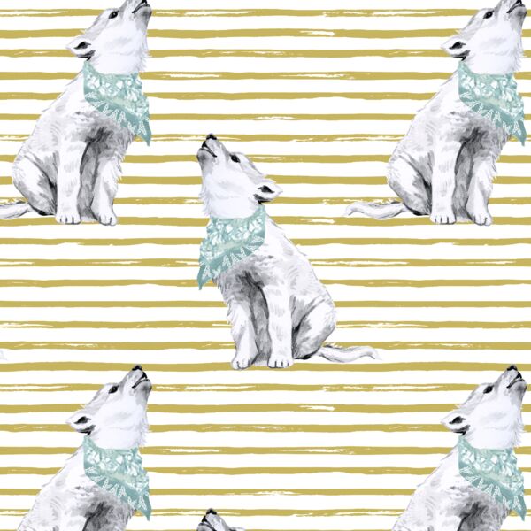 Arctic Wolf on Watercolor Stripes in Antique Brass