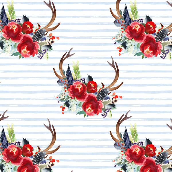 Small Boho Winter Horns in Frost Blue Stripe