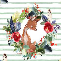 Boho Winter Deer in Spearmint Stripe