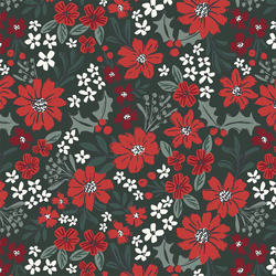 Large Christmas Floral in Deep Forest Green